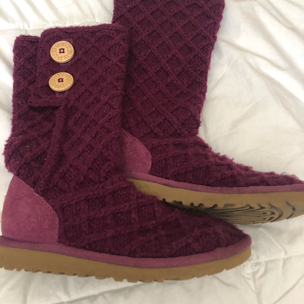 UGG Girls dark magenta sweater knit boots
